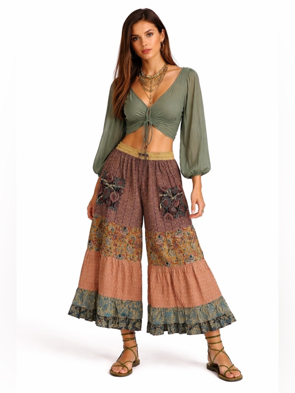 Hippie Forever Handmade Tiered Patchwork Palazzo Women SZ OS Enchanted Fairycore